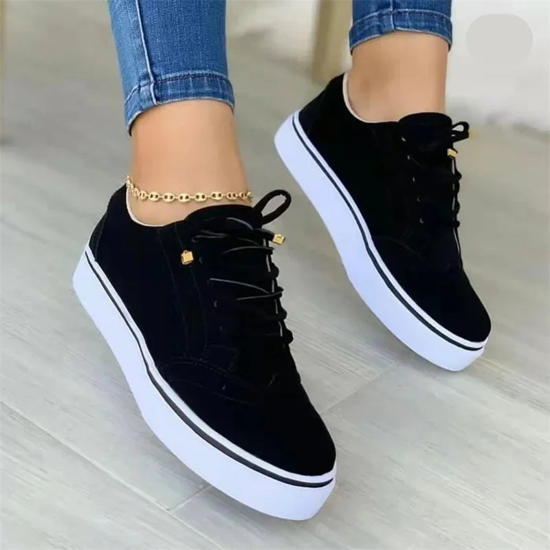 New Women's Low-top Vulcanized Round Toe Casual Flat ...