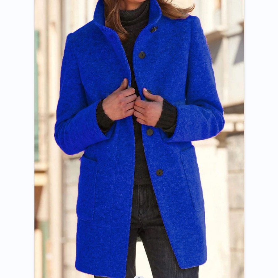 Women's Casual Woolen Trench Coat Winter Retro Single Button Jacket