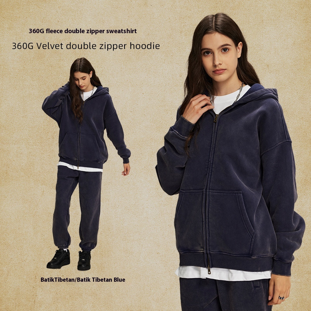 Men's Loose Waxed Vintage Worn Looking Washed-out Hoodie