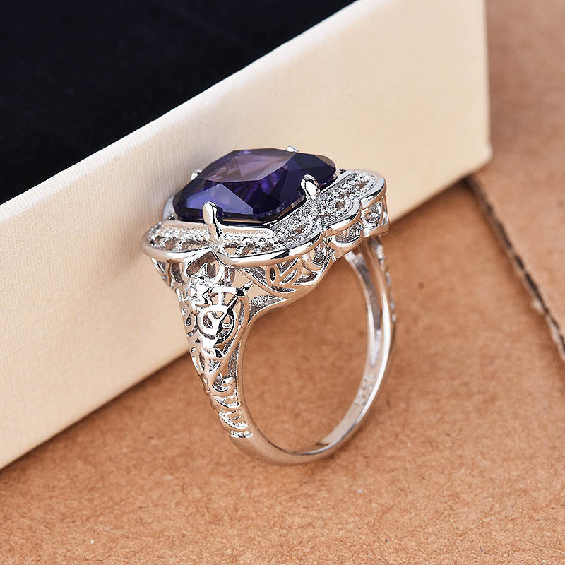 925 Silver Plated Diamond Sapphire Ring
