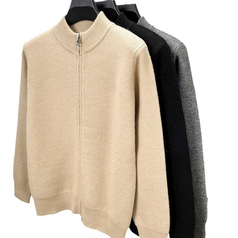 Men's High-end Stand Collar Knitted Zipper Cardigan Thickened
