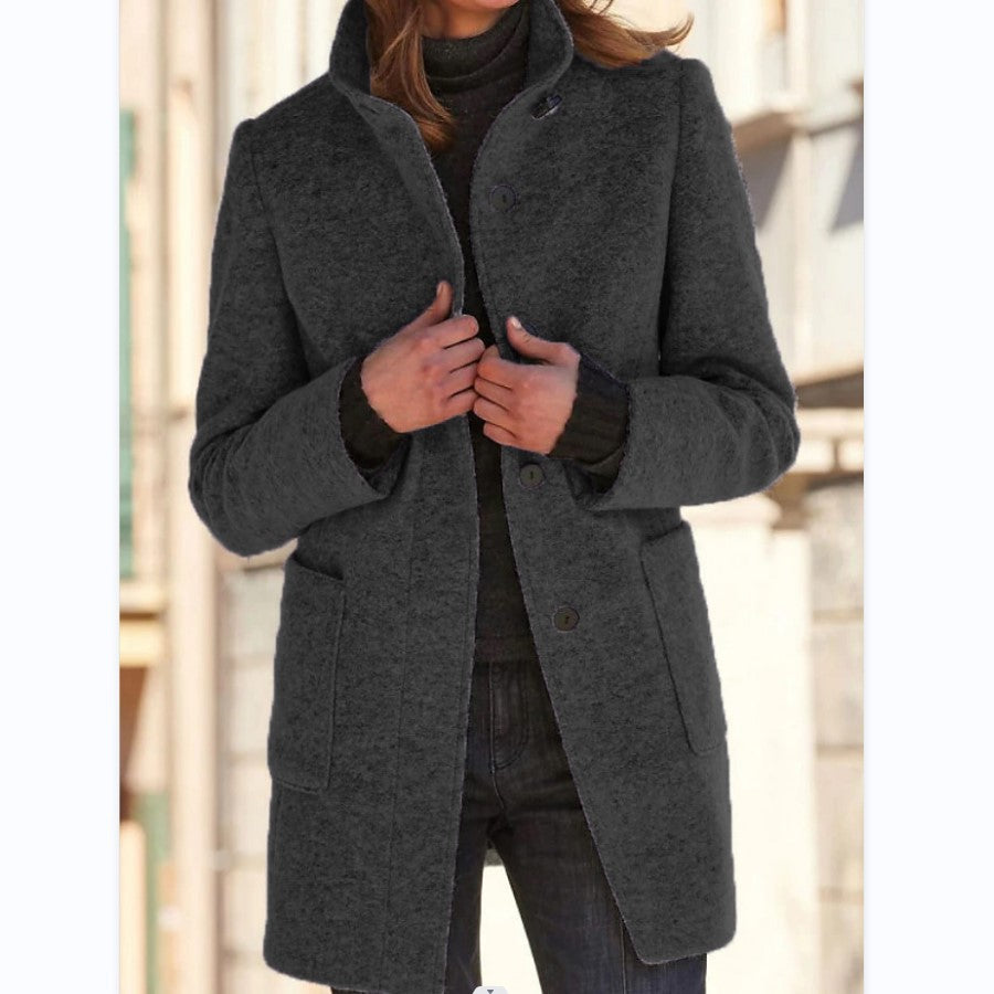 Women's Casual Woolen Trench Coat Winter Retro Single Button Jacket