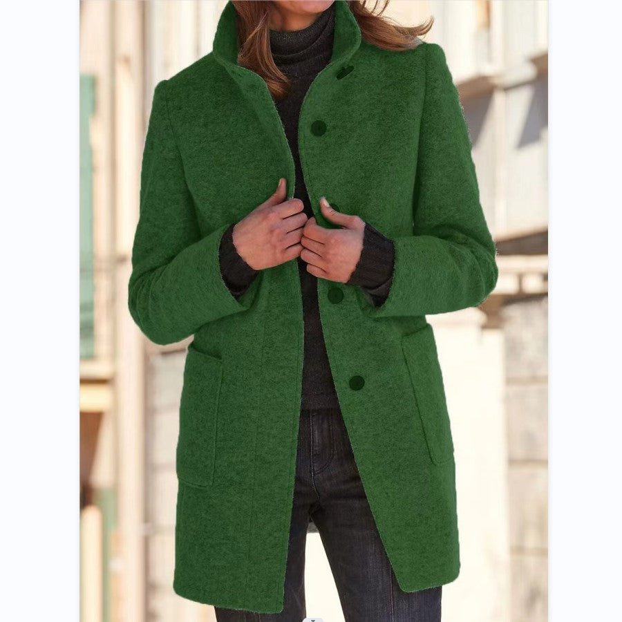 Women's Casual Woolen Trench Coat Winter Retro Single Button Jacket