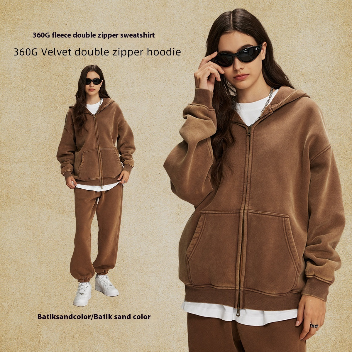 Men's Loose Waxed Vintage Worn Looking Washed-out Hoodie