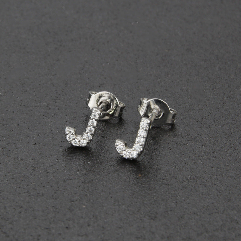 Diamond English Alphabet Letter Earrings Women's Simple Cooperized Silver Earrings