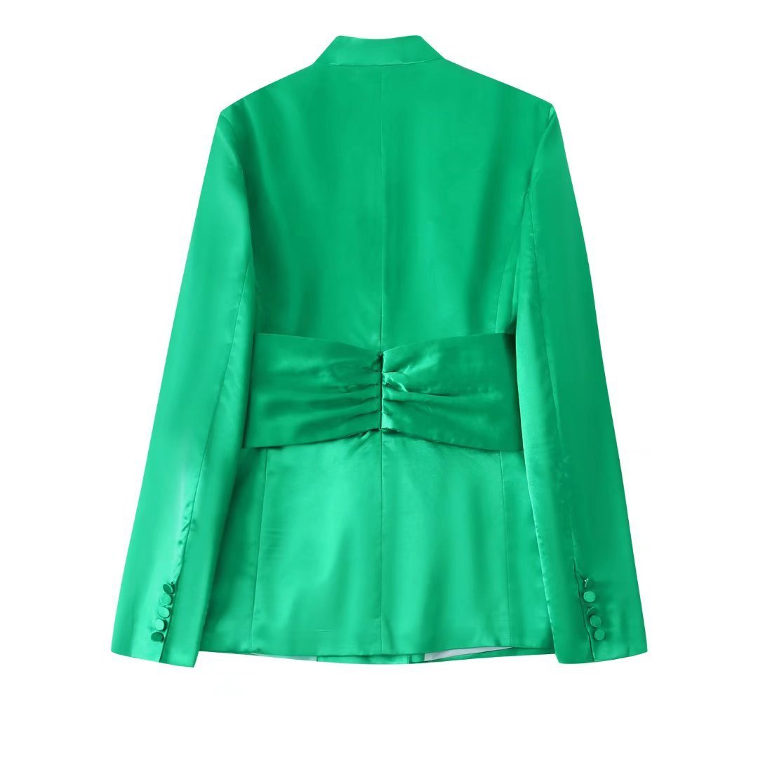 Silk Satin Blazer Straight Leg Trousers Set