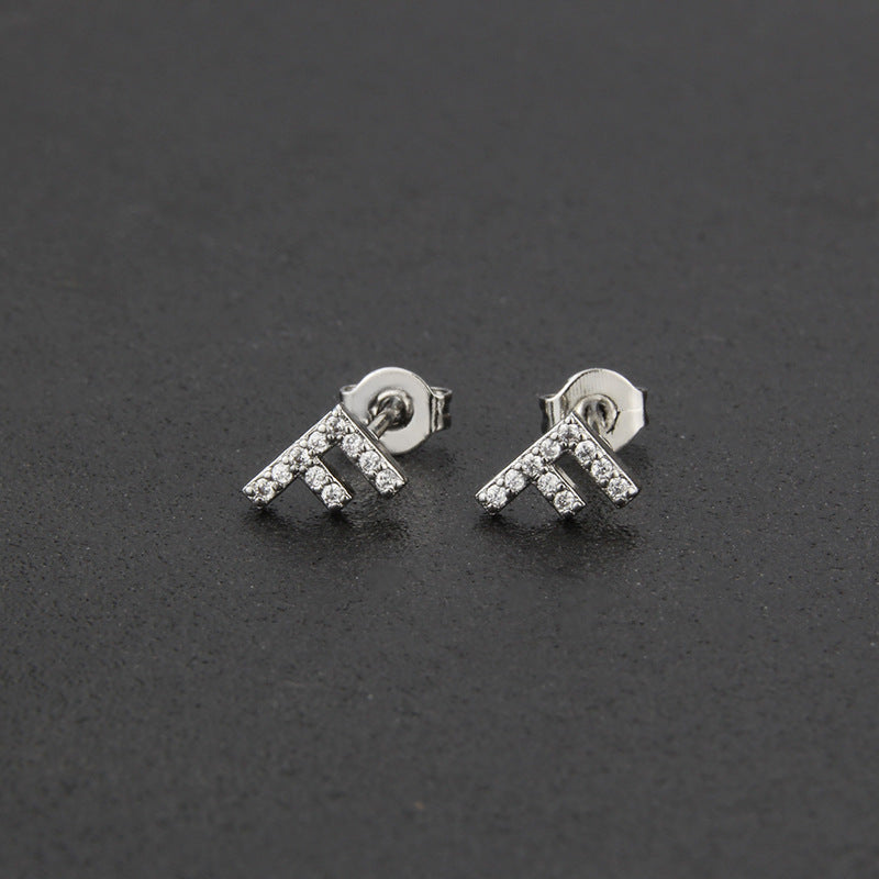 Diamond English Alphabet Letter Earrings Women's Simple Cooperized Silver Earrings