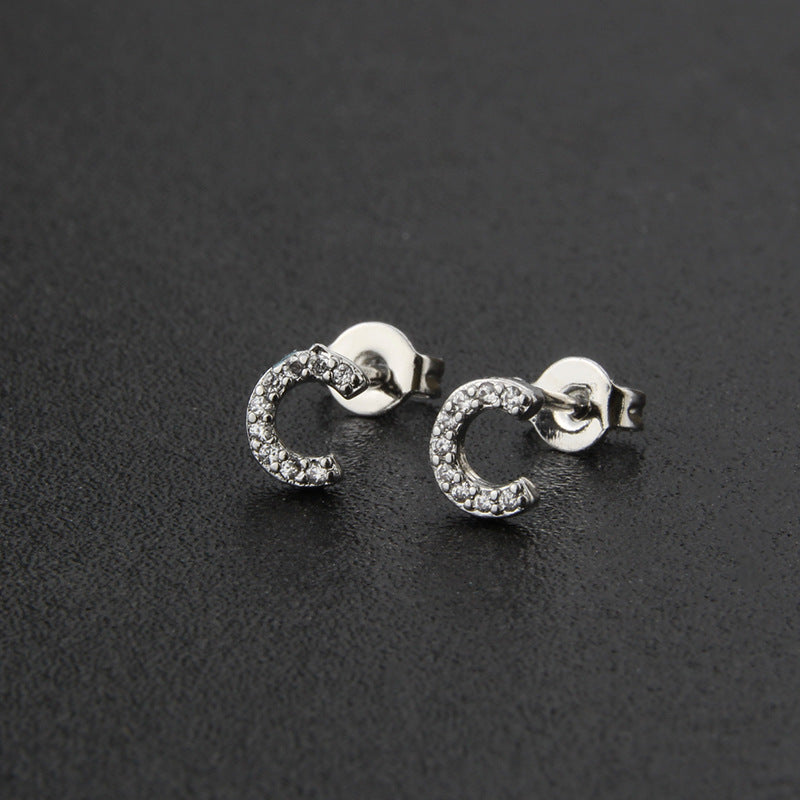 Diamond English Alphabet Letter Earrings Women's Simple Cooperized Silver Earrings