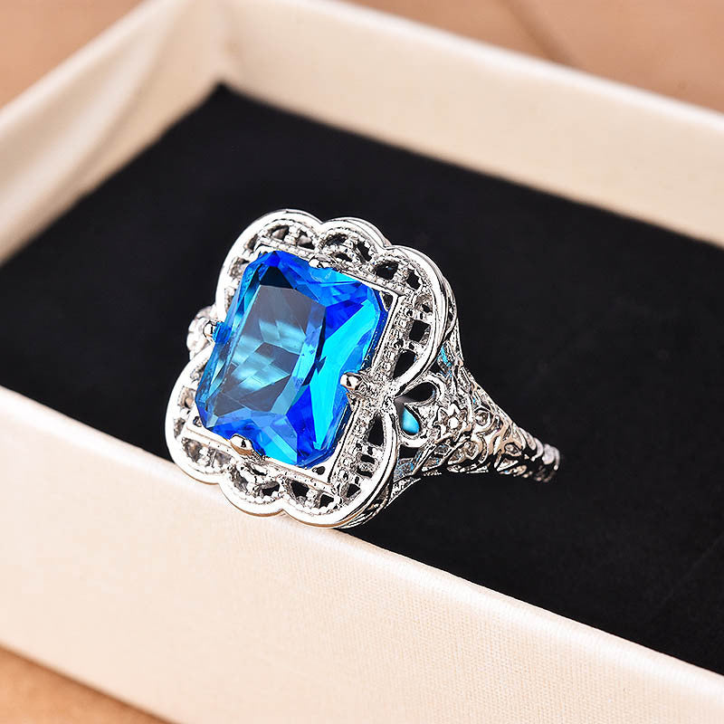 925 Silver Plated Diamond Sapphire Ring