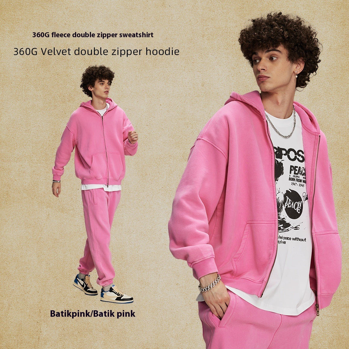 Men's Loose Waxed Vintage Worn Looking Washed-out Hoodie