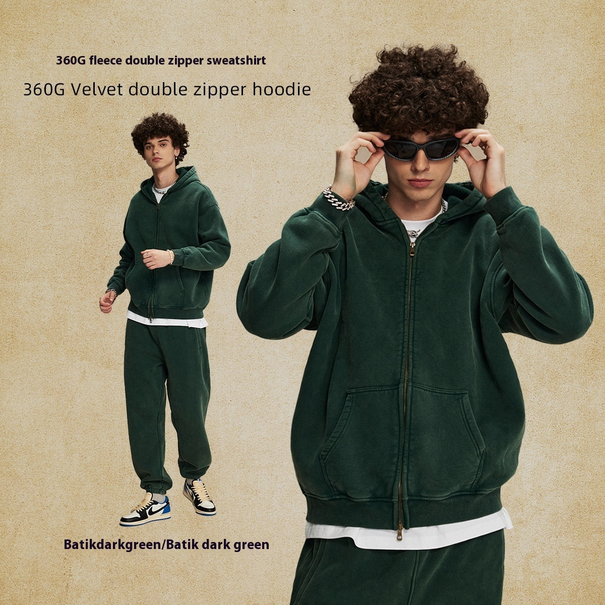 Men's Loose Waxed Vintage Worn Looking Washed-out Hoodie