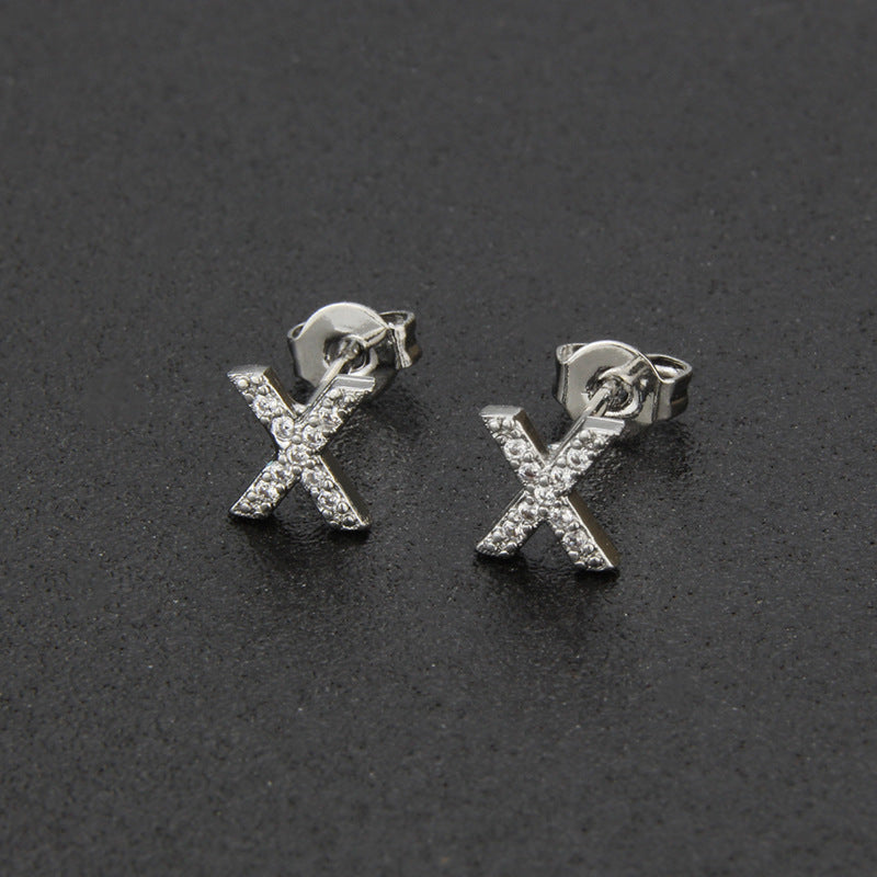 Diamond English Alphabet Letter Earrings Women's Simple Cooperized Silver Earrings