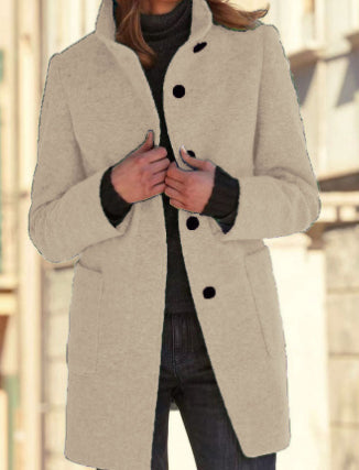 Women's Casual Woolen Trench Coat Winter Retro Single Button Jacket