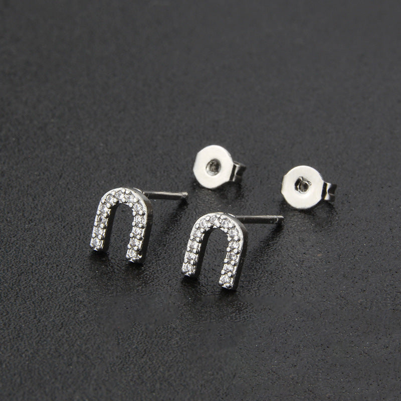 Diamond English Alphabet Letter Earrings Women's Simple Cooperized Silver Earrings