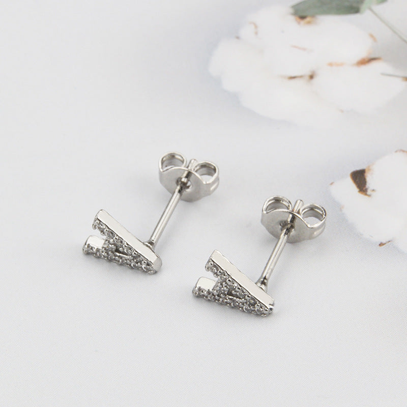 Diamond English Alphabet Letter Earrings Women's Simple Cooperized Silver Earrings